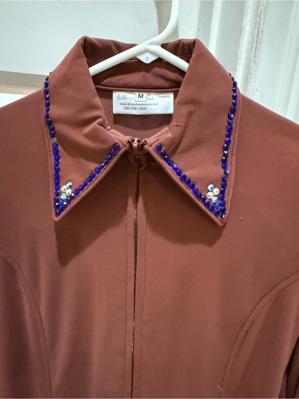 Show Diva Designs Western show stretch shirt Embellished Collar Zip-Front M - Picture 3 of 10